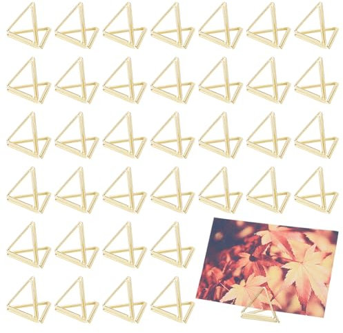CRASPIRE 38 Pezzo Segnaposto Segnaposto A Forma di Triangolo Dorato Portanome Portafoto Portanumero da Tavolo Portacarte da Tavolo per Matrimonio Porta Segnaposto Fermagli per Foto Supporto per Festa