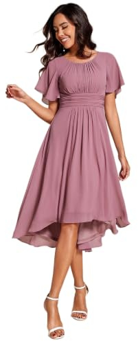Ever-Pretty Abito Cerimonia Donna Maniche a Volant Chiffon Pieghe al Ginocchio Abito da Sera Elegante EG02053