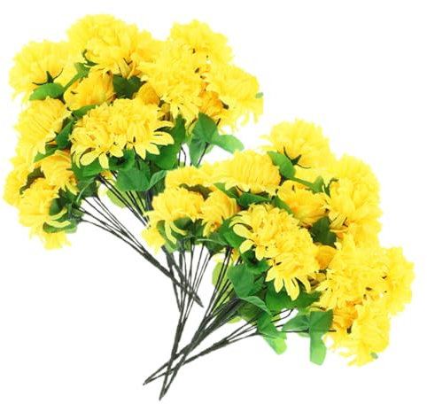 IMIKEYA 8stücke Kunstblumen Chrysanthemen Bouquet Für Friedhofsdekoration Falsche Blumen Gelb Für Grabpflege Und Kreative Außendekoration