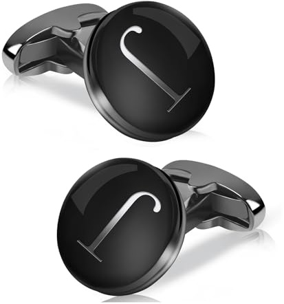 Manschettknappar för män, Mr.Van svart rund klassisk initialer CuffLinks Personalisera med bokstäver skjorta bröllop företag fest för män, Medium, Koppar, Ingen ädelsten