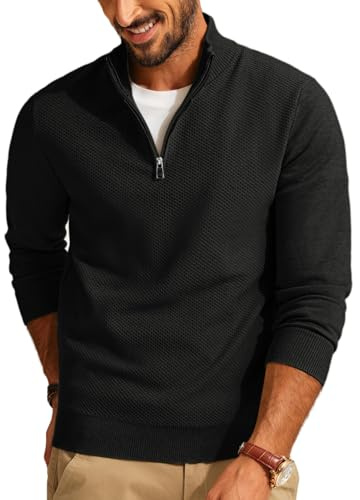 PJ PAUL JONES Pullover Herren Troyer Strickpullover 1/4 Zip Pulli Warmer Winter Pullover mit Stehkragen (Schwarz, XXL)