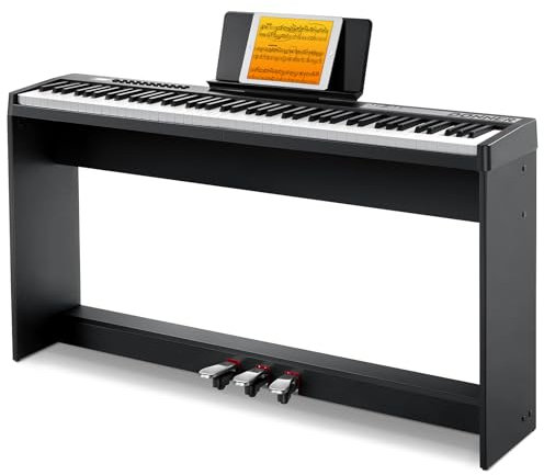 Donner Digitales Klavier mit 88 anschlagdynamischen Tasten und abnehmbarem Ständer, kompaktes E-Piano für Anfänger mit Split-Modus, LED-Digitalanzeige und Dreifachpedal, DEP-08