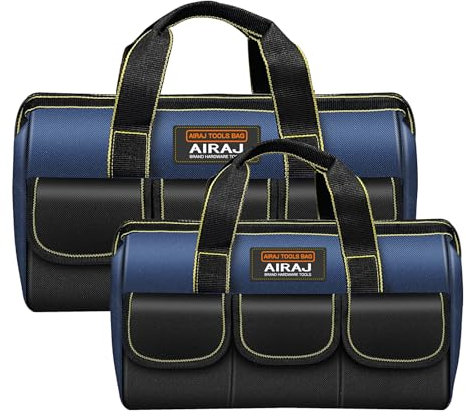 AIRAJ Large Tool bags Wide Mouth 2 Piece,16 Inch & 18 Inch Heavy Duty Tool Organiser With 5 Pockets, Multifunctional Portability Tool Storage Bag for Various Tools,Electrician Carpenter Mechanic