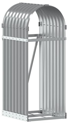 Makastle Range-Bûches pour Usage Extérieur Porte-Bûches Support Rangement Bois de Chauffage Étagère pour Bois de Cheminée, Aide à l'Empilage du Bois, gris clair 40x45x100 cm acier galvanisé