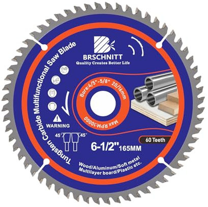 BRSCHNITT 60T Kreissägeblatt 165x20/16MM - Multi Sägeblatt für Holz, Metall & Alu kompatibel mit Tauchsäge & Kreissäge