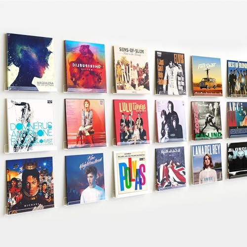 upsimples 18 Pack Vinyl Record Wall Mount Shelves, 12 Vinyl Holder for Album Record Storage & Display, Clear Acrylic Floating Shelves for Wall Decor, Kids Bookshelf, Magazine Rack, Picture Ledge