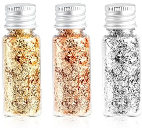 3 Bottles Edible Gold Leaf Sheets - Gold, Silver & Rose Gold Foil for Cake Decorating, DIY Crafts, Resin Art, Jewelry Making & Nail Art - Premium Food-Safe Decoration Kit