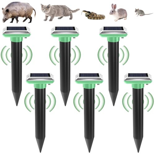 6 Pezzi Scaccia Talpe Ultrasuoni Solare, Dissuasori per Talpe IP65 Impermeabile Repellente Topi Ultrasuoni per Giardino e Campeggio, Verde