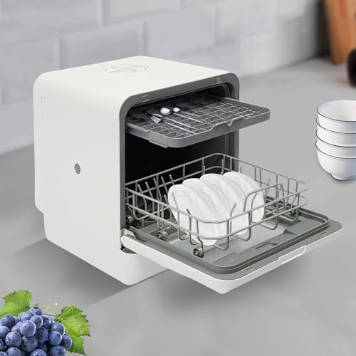 Lave-vaisselle de table, mini lave-vaisselle de table, avec ou sans raccordement à l'eau, lave-vaisselle portable avec réservoir d'eau de 6 litres et 4 programmes, pour les maisons, le camping, les