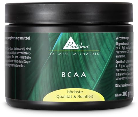 Poudre BCAA selon le Dr Michalzik, 4-8 g de BCAA, 300 g de poudre | Avec BCAA, L-leucine, L-isoleucine et L-valine • Fabrication allemande propre • Sans additifs
