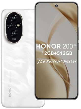 HONOR 200 5G Smartphone 12GB 512GB, 120Hz 6.7' AMOLED, Snapdragon 7 Gen 3, 5200mAh Akku, Triple 50 MP Kamera, Android 14, Dual SIM, NFC, Weiß (ohne Ladegerät)