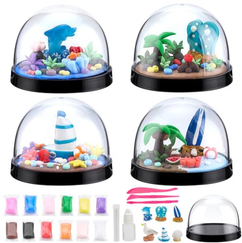 WEBEEDY 4 Kit de bolas de nieve de mar Haz tu propio globo de agua de mar Kit con 6 estilos de figuras submarinas y herramientas completas de escultura de arte y artesanía para regalo