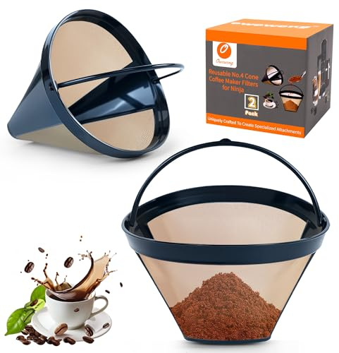 2 filtres à café réutilisables n° 4 pour cafetière Ninja Bar Brewer, filtres de remplacement pour panier à café, filtres à café permanents n° 4 compatibles avec la cafetière Ninja Cui sinart