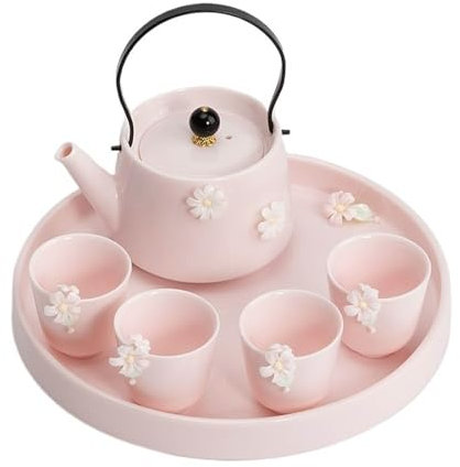 Vnook Keramik Teekanne, mit Teekanne und 4 Teetassen, Modern Teeservice, Teetassen Set, Rosa Teekannenset, Für die Teezubereitung zu Hause und im Büro Nachmittagstee Teeservice