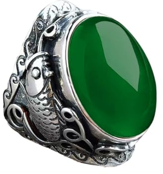 Auriselle Herrenring Verstellbar Zirkon-Einlage Totem Koi Vintage Wikinger Retro Offener Ring Daumenring Gothic Punk Schmuck Geschenke für Männer Jungen Vater, Grün