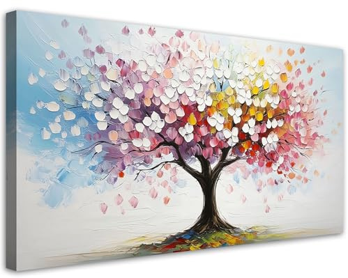 Feeby Leinwand Bilder - Bild Wohnzimmer - Bunter Baum - 120x60 1tlg - Deko Schlafzimmer Groß - Dekoration Canvas - Gemälde - Modern Wandbilder - Kunstdruck