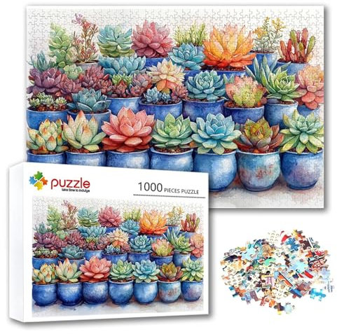 Puzzle Kaktus Puzzle 1500 Teile Blume, Herausforderung Impossible Jigsaw, Erwachsene Wooden Jigsaw Spielzeug, Puzzlespiele für Die Ganze Familie Stressabbau, Geschenk für Frauen Männer 87 x 57 cm F-4