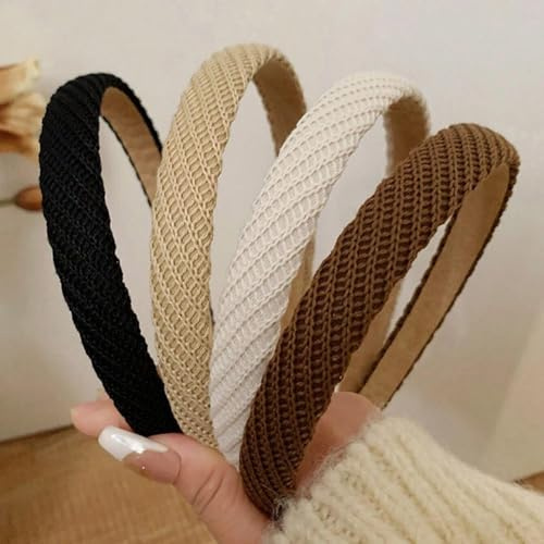 4 Stück Geflochtene Haarreifen Damen,Geflochtenes Gestricktes Haarband,Trachten Strick Haarreif,Geflochtener Stirnbänder,Rutschfest Stirnband,Einfarbig Haarschmuck für Damen und Mädchen Alltag