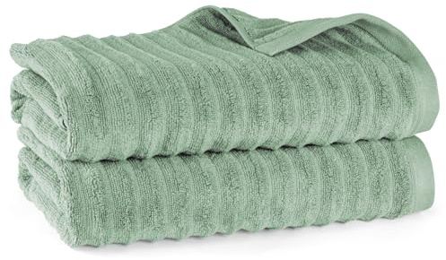 Pure Label Badetuch 2-TLG. 2x70x140cm 100% Baumwolle Oeko-TEX, Salbeigrün | Spürbar weich, saugstark und ideal für Bad, Gäste und täglichen Komfort