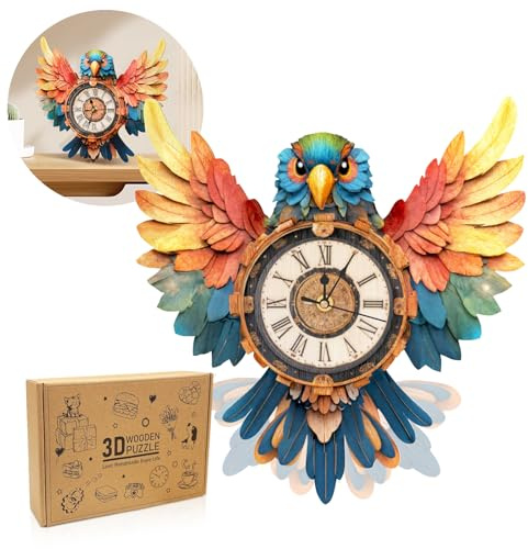 Cutywood 3d Puzzles for Adults-Parrot Clock with Functional Timepiece, 3d Wood Puzzle (13.2 * 13.8in), 3d Jigsaw Puzzles Desk/Wall Home Decor/Gifts for Friends/Family Game Night