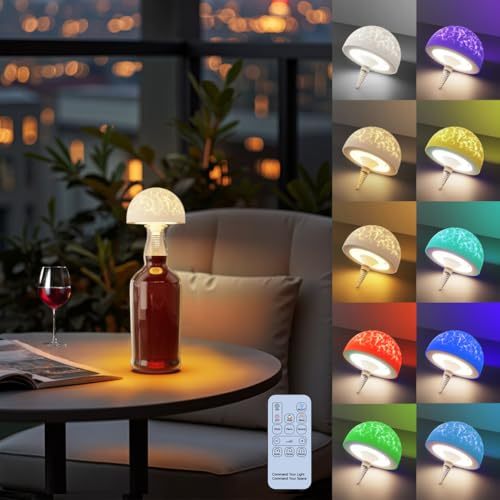OOWOKS Flaschenlampe Aufsatz LED Aufladbar mit Fernbedienung Dimmbare Flaschenlicht 3 Farbmodi und RGB 1200mAh Touch Control Tischlampe Kabellos mit Timer für Partys Restaurants Bar Schlafzimmer