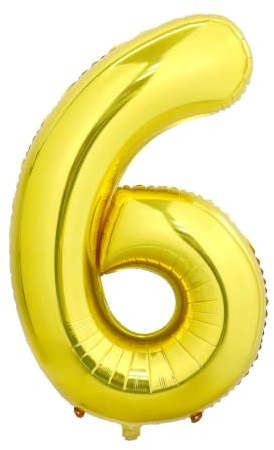 YuBeiKoo Luftballon 6 Geburtstag Zahl, 101cm Gold Folienballon 6 | Helium Ballon, Lange Schwebend, Ungiftig, Robust, Selbstverschluss, Dekoration für Geburtstag Jubiläum Party