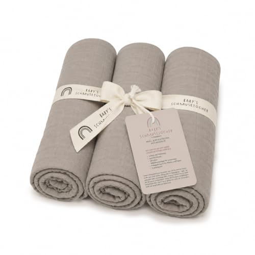 Baby's gosedukar set om 3 muslindukar | muslindukar för spädbarn 70 x 70 cm | 100 % bomull Oeko-TEX certifierad | mjuk och absorberande | Tvättbar vid 60 °C | Färg: brungrå