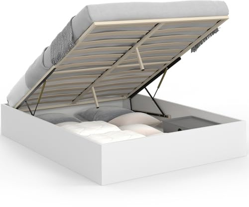 IDMarket - Lit Coffre Double SANDSIDE avec sommier 160 x 200 cm Blanc