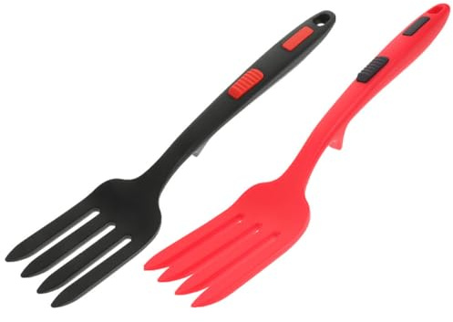 NOLITOY Tenedores de Silicona Ergonómicos para Espaguetis 2 Piezas, Utensilios de Cocina Reutilizables en Color Negro y Rojo, Aptos para Ensaladas y Uso Doméstico