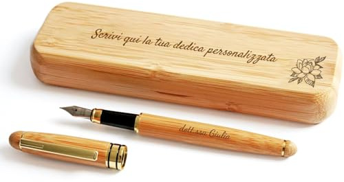 Astuccio in Legno di Bambù con Penna Stilografica Personalizzabile – Set con Incisione Personalizzata – Idea Regalo Uomo, Donna, Laurea, Compleanno, Aziendale (Astuccio Stilografica)