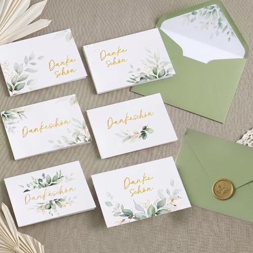 COMOOKA 6 Sets Dankeskarten Eukalyptus Din-A6 Danke Karte mit Umschlag | Dankeschön Karte mit Eukalyptus Design, Thank you cards with envelopes, Dankeschön Geschenk für Lehrerin & Kollegin