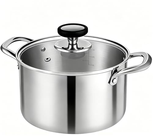 Estmoon Kochtopf 20 cm 3,6L, Edelstahltopf mit Glasdeckel, für alle Herdarten geeignet, auch Induktion, Messskala innen und Spülmaschinengeeignet