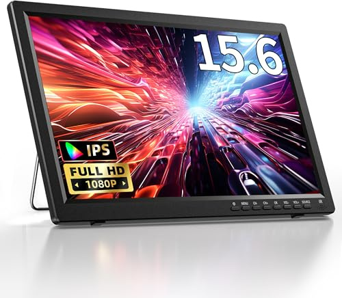 DESOBRY Tragbarer Fernseher 15,6 Zoll 1080P | DVB-T2, USB HDMI AV-Eingang, 12V TV Mit Akku für Camping, Fernbedienung und Antenne