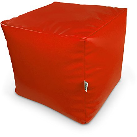 Natalia Spzoo Sitzwürfel aus Kunstleder 33×33×33 cm – Leichter Sitzhocker/Fußhocker, Sitzwürfel für Kinder & Erwachsene, wasserabweisend, mit Reißverschluss, Füllung Styroporkügelchen (Rot)