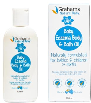 Grahams Natural Baby Eczema Body & Bath Oil - Gentle Soothing Relief for Dry, Itchy Skin - Cradle Cap, Eczema & Sensitive Skin Care for Babies & Children, Newborn to 12 Years, 100ml