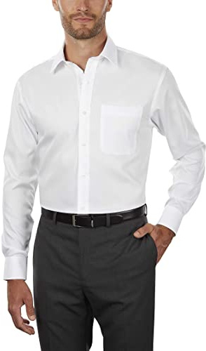 Tommy Hilfiger Men's Dress Shirt Regular Fit Non Iron Solid, White, 16.5 Neck 34-35 Sleeve
