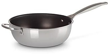 Le Creuset Sartén del chef de Acero Inoxidable Signature con asa de soporte y revestimiento antiadherente, 24 cm, 96601424001700