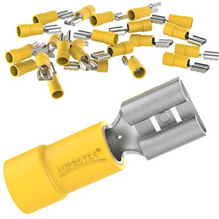 AUPROTEC 10x Flachsteckhülsen 4,0-6,0 mm² gelb/Steckbreite 6,3 mm Teilisoliert PVC weiblicher Steckverbinder FDD Kabel-Verbinder aus Messing verzinnt
