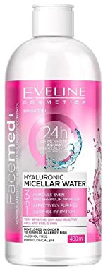 Eveline Cosmetics Facemed+ Hyaluronic 3-in-1 Micellar Water Cleansing & Hydrating Solution, 500ml
