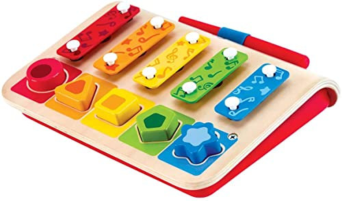 Hape Xylophon-Piano mit Farben- und Formensortierfunktion aus Holz, Musikinstrument für Kinder ab 12 Monate
