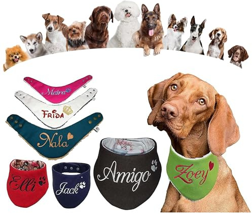 LunaChild Handmade Hundehalstuch mit Namen 20 Farben Canvas Größe XXS XS S M L XL XXL WUNSCHNAME Wendetuch Halstuch Hund Krone Name Bandana