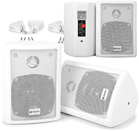 Skytec Wall Mounted Speakers Set of 4, Passive 4 Inch HiFi Stereo Speaker System, 75W Compact White Speaker Pack for Restaurants, Bars, Background Music & Surround Sound Applications