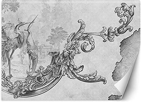 Feeby Papier Peint Intisse Rétro Vintage Oiseaux 150x105 cm noir et blanc Décoration Murale Tableaux Poster Muraux Chambre Enfant Salon Salle Cuisine Coucherr Ornement Motif Floral