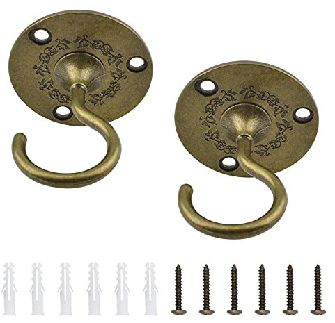 INCREWAY Wall Mount Ceiling Hooks, 2PCS Sturdy Hanging Chandelier Plate Hook Antique Screw in Ceiling Hook Ceiling Hooks for Hanging Plants(Antique)
