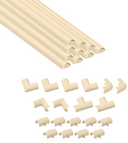 D-Line Goulotte Passe-Câbles 20x10mm, Multipack 4m – Profil Demi-Rond, Cache-Fils Auto-Adhésif, Gestion des Câbles Peignable – 10x Longueurs 40cm (20mm l x 10mm h) avec Accessoires – Crème