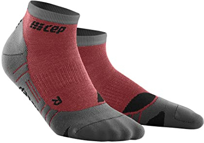 CEP - HIKING LIGHT MERINO LOW CUT SOCKS REDESIGN für Herren | Wandersocken aus Merinowolle mit Kompression | Trekkingsocken für leichte Beine in Berry/Grau | Größe V | XL