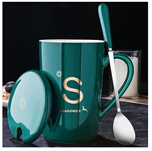 ZZDXW Mug Tazza Ceramica con Coperchio，Coppa con Testo， Tazza dello Smalto con Il Cucchiaio，Tazza di caffè Personalizzata，Tazza Grande per caffè E tè A Colazione - Idee Regalo per Uomo E Donna