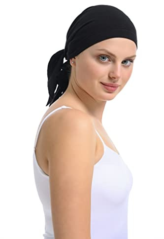 Unisex bambu chemo bandana – huvudbonad vid håravfall för kvinnor och män, andningsbar triangelduk av bambu och bomull, mjuk och hudvänlig för känslig hårbotten, svart, one size
