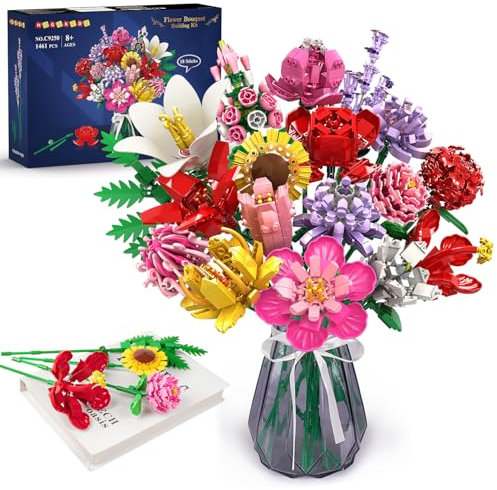 HOGOKIDS Ensemble de Bouquets de Fleurs pour Adultes - 1464 pièces de Fleurs artificielles Collection botanique | Bouquet de 18 bâtons Cadeau de Saint-Valentin pour Elle et Lui Plante