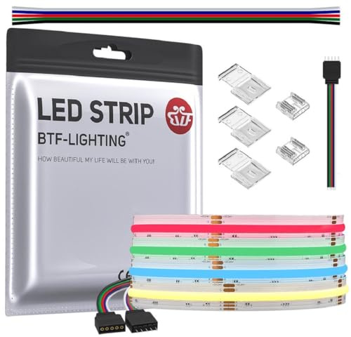 BTF-LIGHTING FCOB COB RGBWW(2700K) Flexibel LED Streifen 3M 896LED/M 24V | Hohe Dichte, Mehrfarbig, IP30 Nicht Wasserdicht, Weiße PCB, für DIY Heimdekoration(Nicht inhalt Netzteil＆Controller)